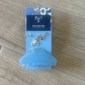 Roller Rabbit Sky Blue Claw Hair Clip with Gold Charms